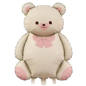 Шар фигурный мишка с розовым бантом